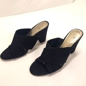Worthing Wor Birdie Womans Size 8 Black Textile Sandal Cross Strap Slip On Heels